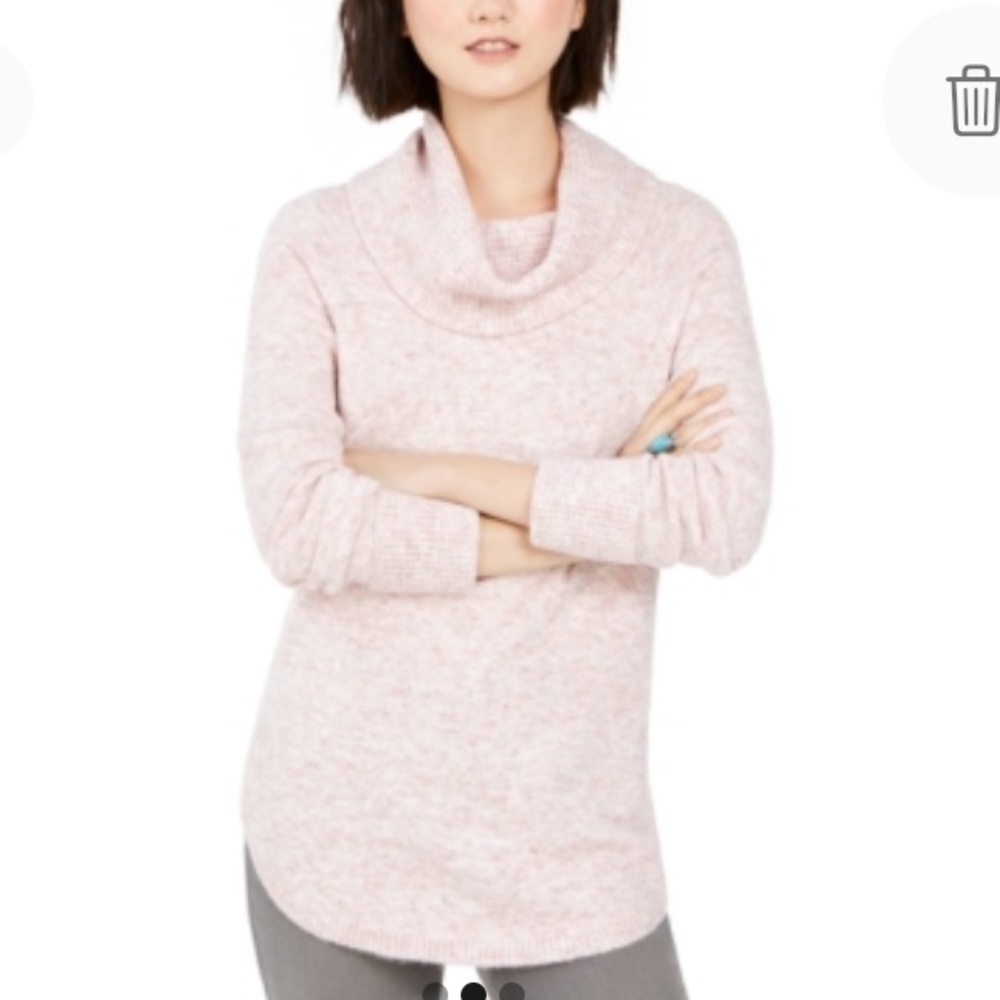NEW Style & Co Chunky Cowl Neck Soft Tunic Sweater, Size Medium Petite, Pink